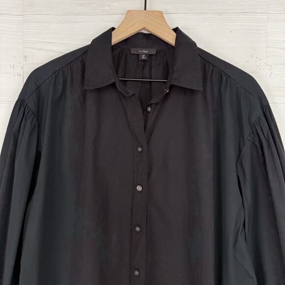 J.Crew Puff Sleeve Cotton Poplin Shirt Dress Size M Tall Black Preppy Minimalist - Picture 3 of 16